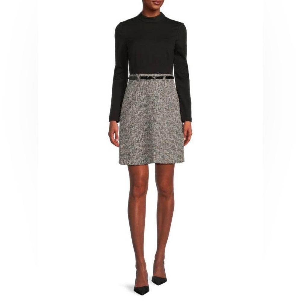 🔥 ELZA J Two-Piece Illusion A-Line Minidress Tweed Dress With Pockets Size 10